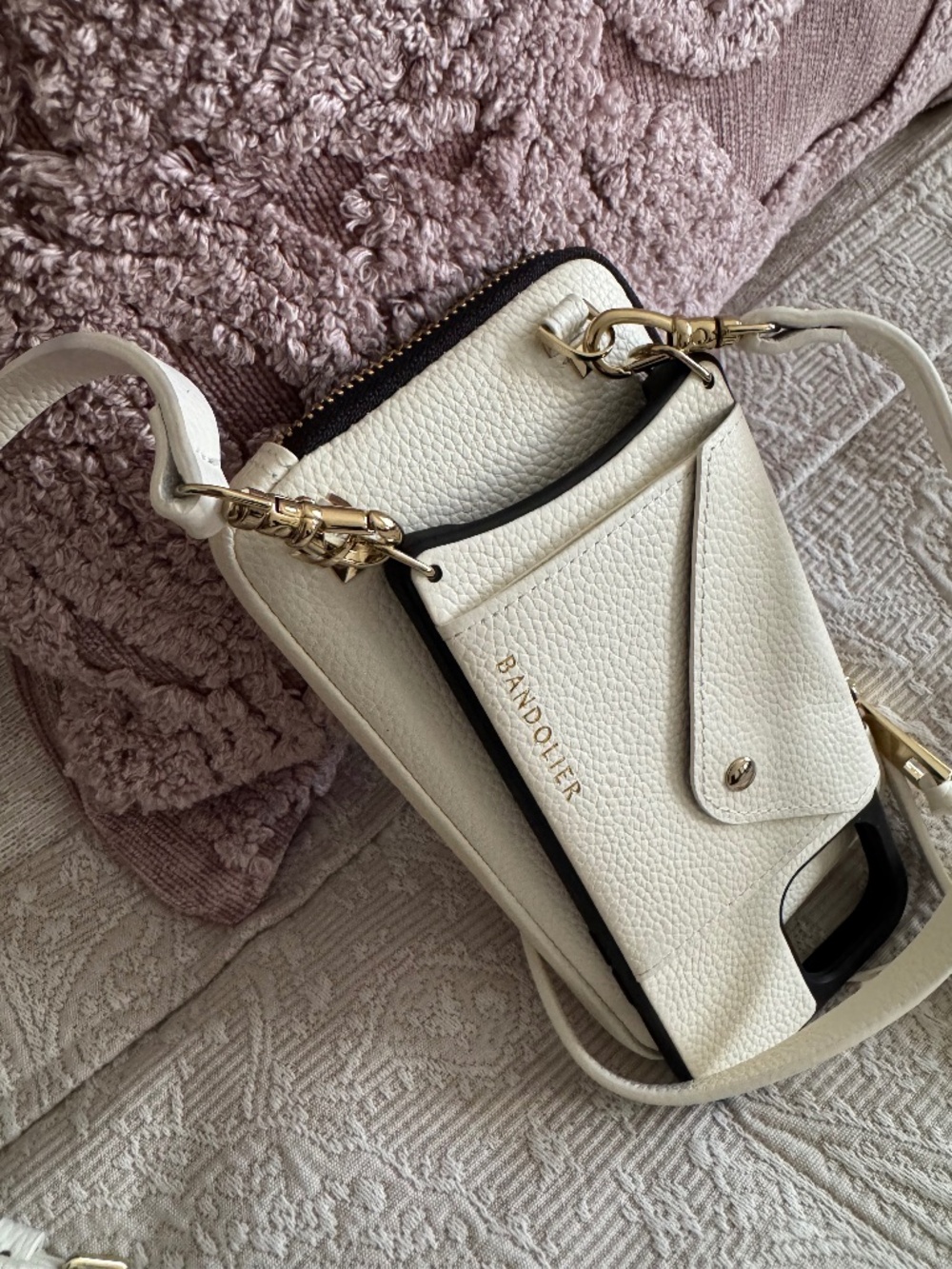 Bandolier iPhone 11 Pro Crossbody Phone Case Wallet White Gold
